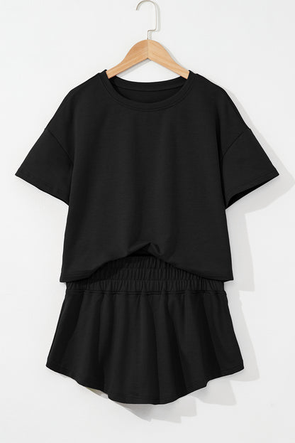 Solid Cropped Tee & Ruffle High Waist Skort Set