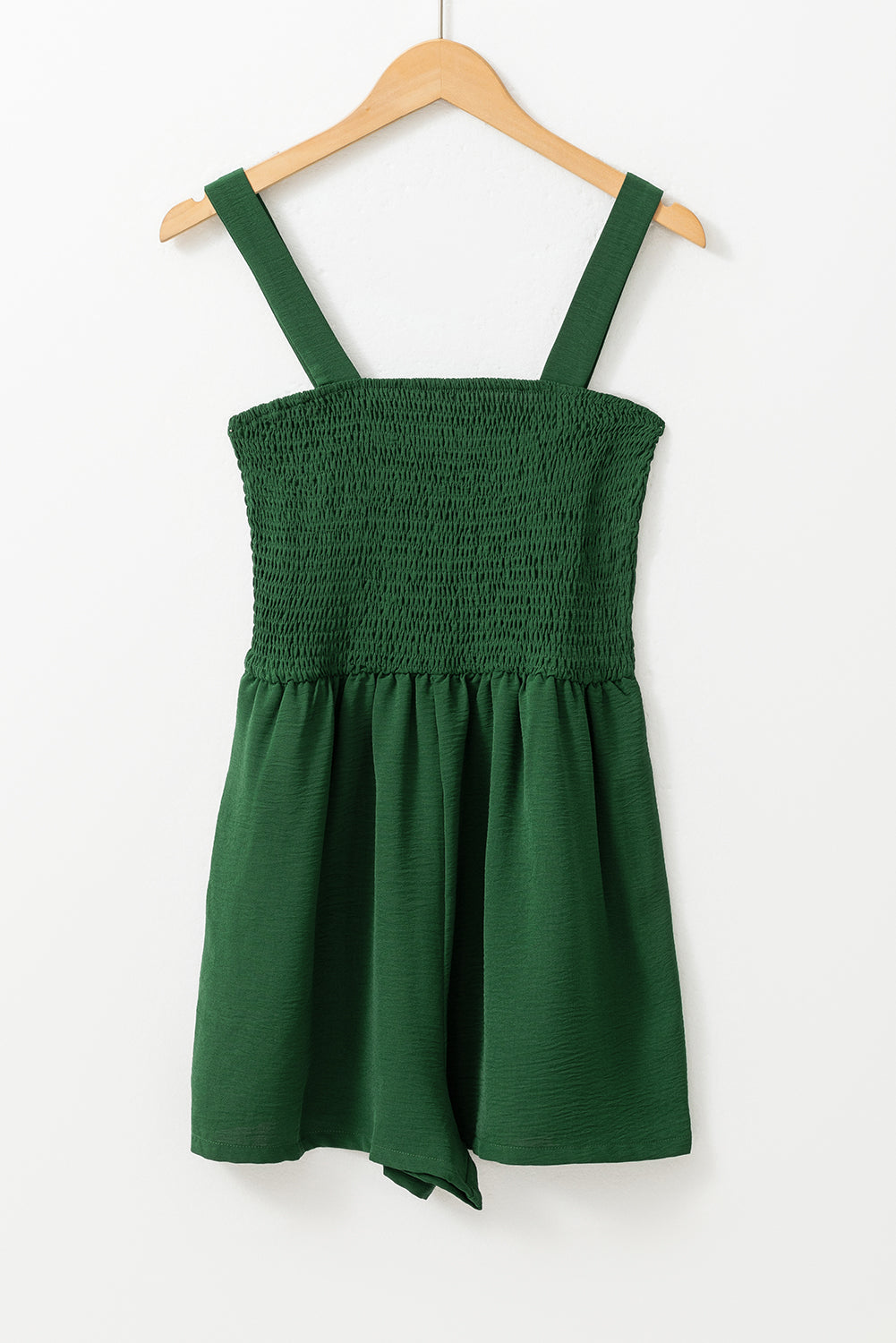 Solid Smocked Sleeveless Pocketed Romper