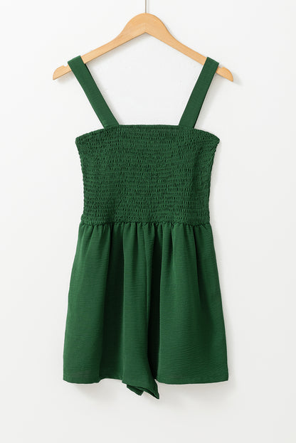 Solid Smocked Sleeveless Pocketed Romper
