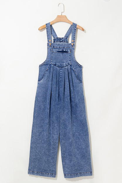 Denim Wash Wide Leg  Overalls