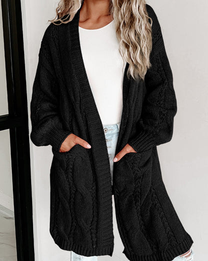 Open Front Pocketed Cable Cardigan