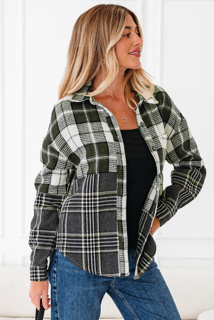 Plaid Textured Knit Button-Up Shacket