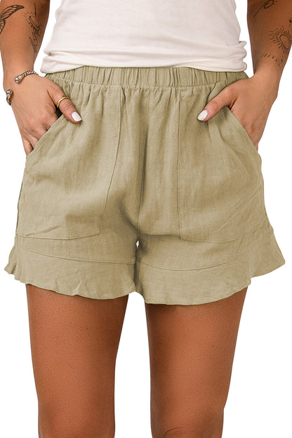 Ruffle Pocketed High Waist Shorts