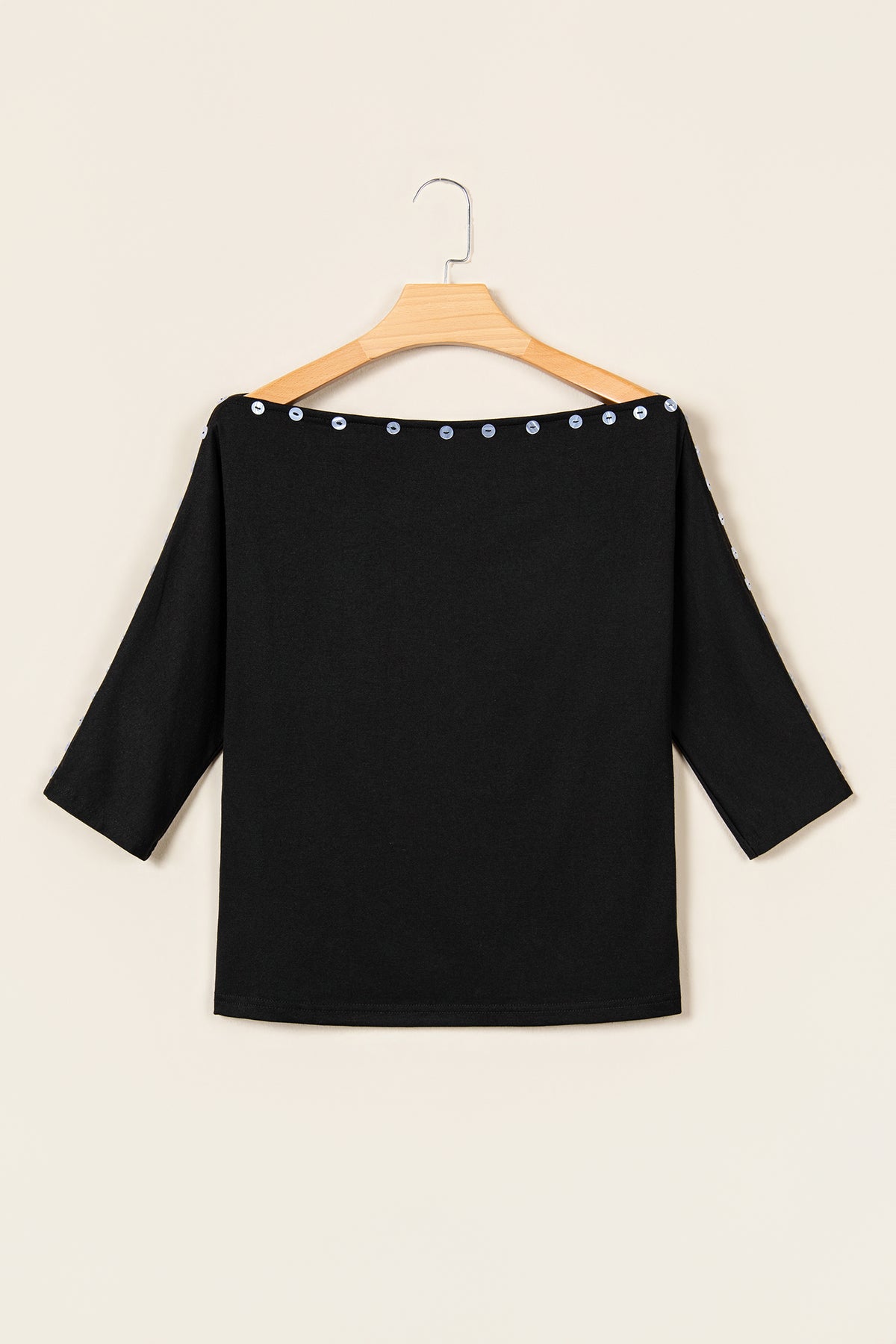 Solid Buttoned Off Shoulder 3/4 Sleeve Top