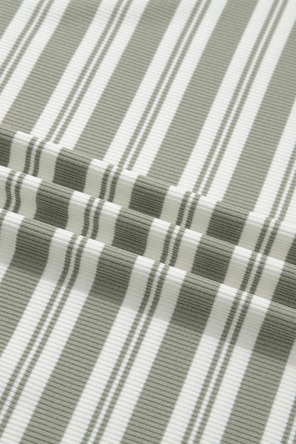 Stripe Collared V-Neck Short Sleeve Midi Dress