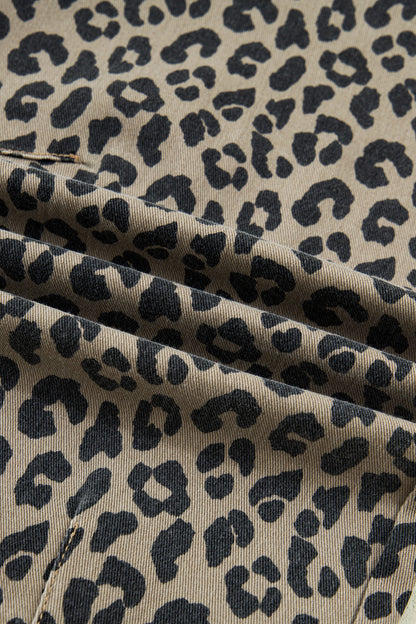 Leopard Denim Drawstring Waist Barrel Leg Pants