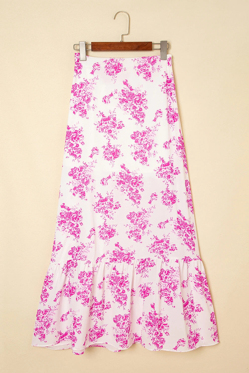 Floral Boho High Waist Ruffle Split Maxi Skirt