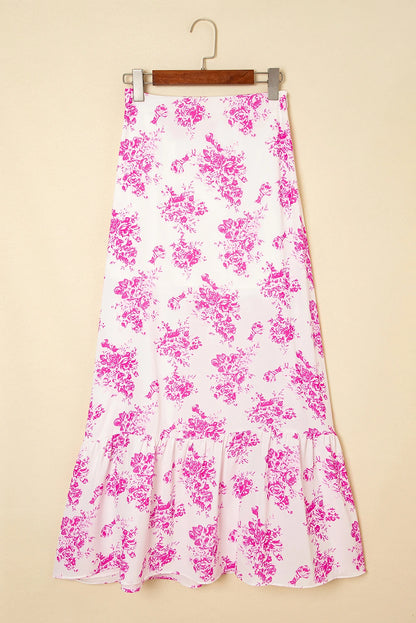 Floral Boho High Waist Ruffle Split Maxi Skirt