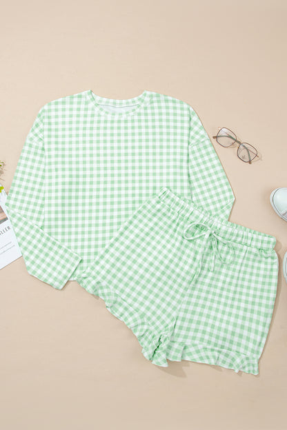 Gingham Long Sleeve Top and Shorts Set