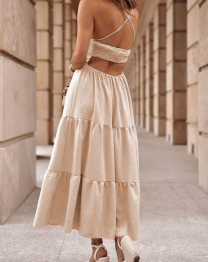 Crossover Backless Tiered Maxi Dress