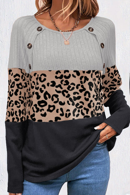 Cheetah Ribbed Buttoned Raglan T-Shirt