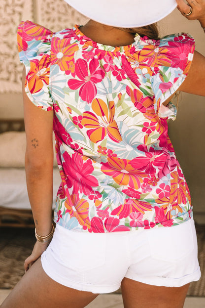 Floral Flutter Sleeve V-Neck Blouse