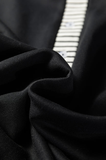 Plus Size Stripe Cuffs Collared Ruffle Hem Dress