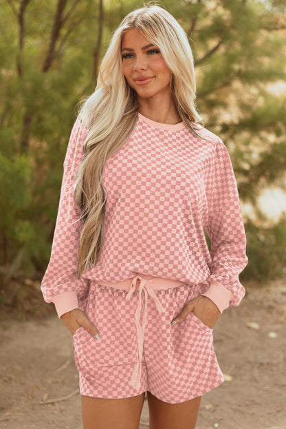 Checker Long Sleeve Pullover and Shorts Set