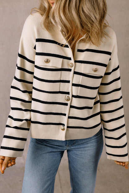 Stripe Flap Pocket Cardigan Sweater