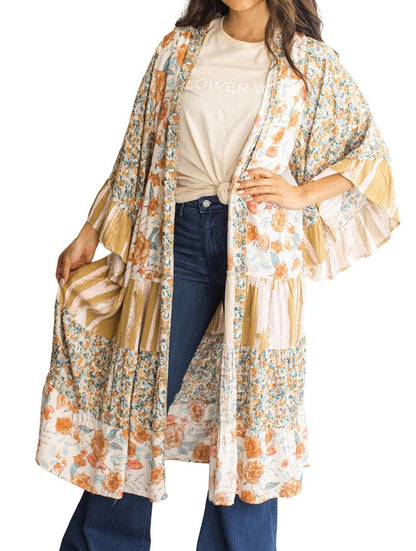 Multicolor Floral Tiered Kimono