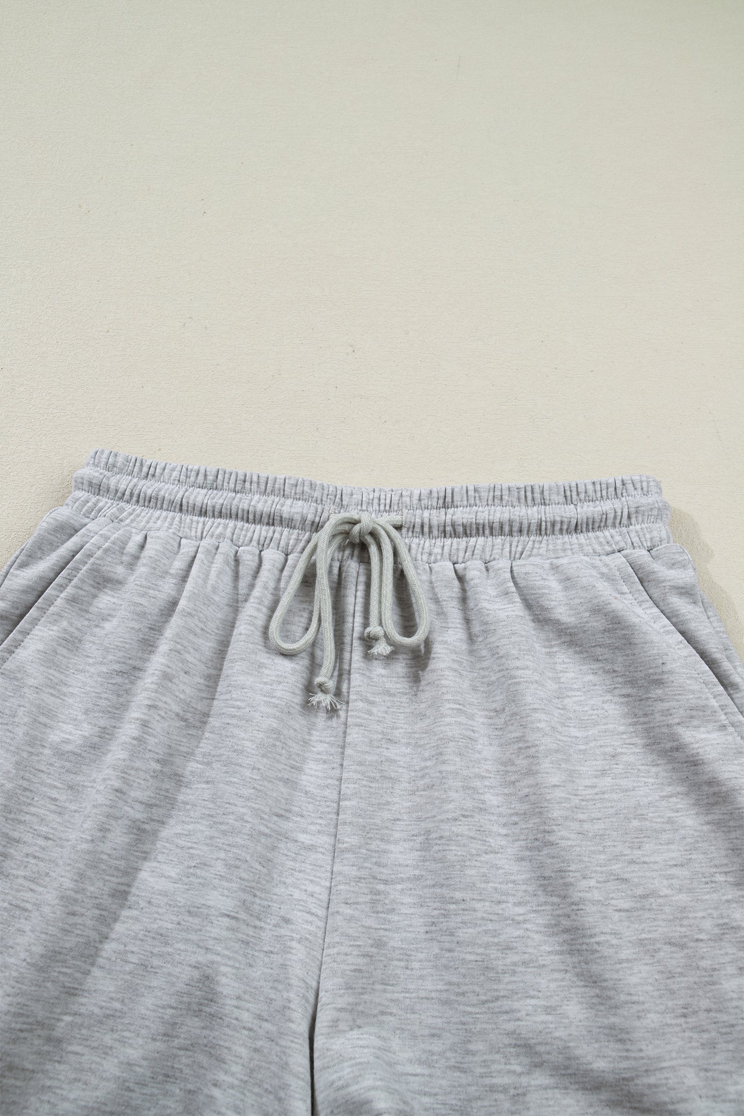 Solid Collared V-Neck Tee & Drawstring Shorts Set