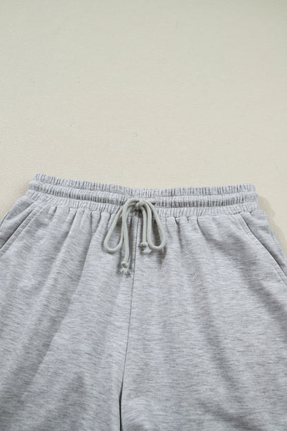 Solid Collared V-Neck Tee & Drawstring Shorts Set