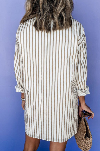 Stripe Long Sleeve Mini Shirt Dress