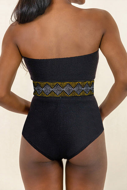 Geometric High Waist Strapless Swimsuit