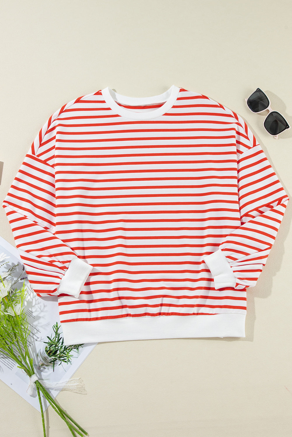 Stripe Drop Shoulder Crewneck Sweatshirt