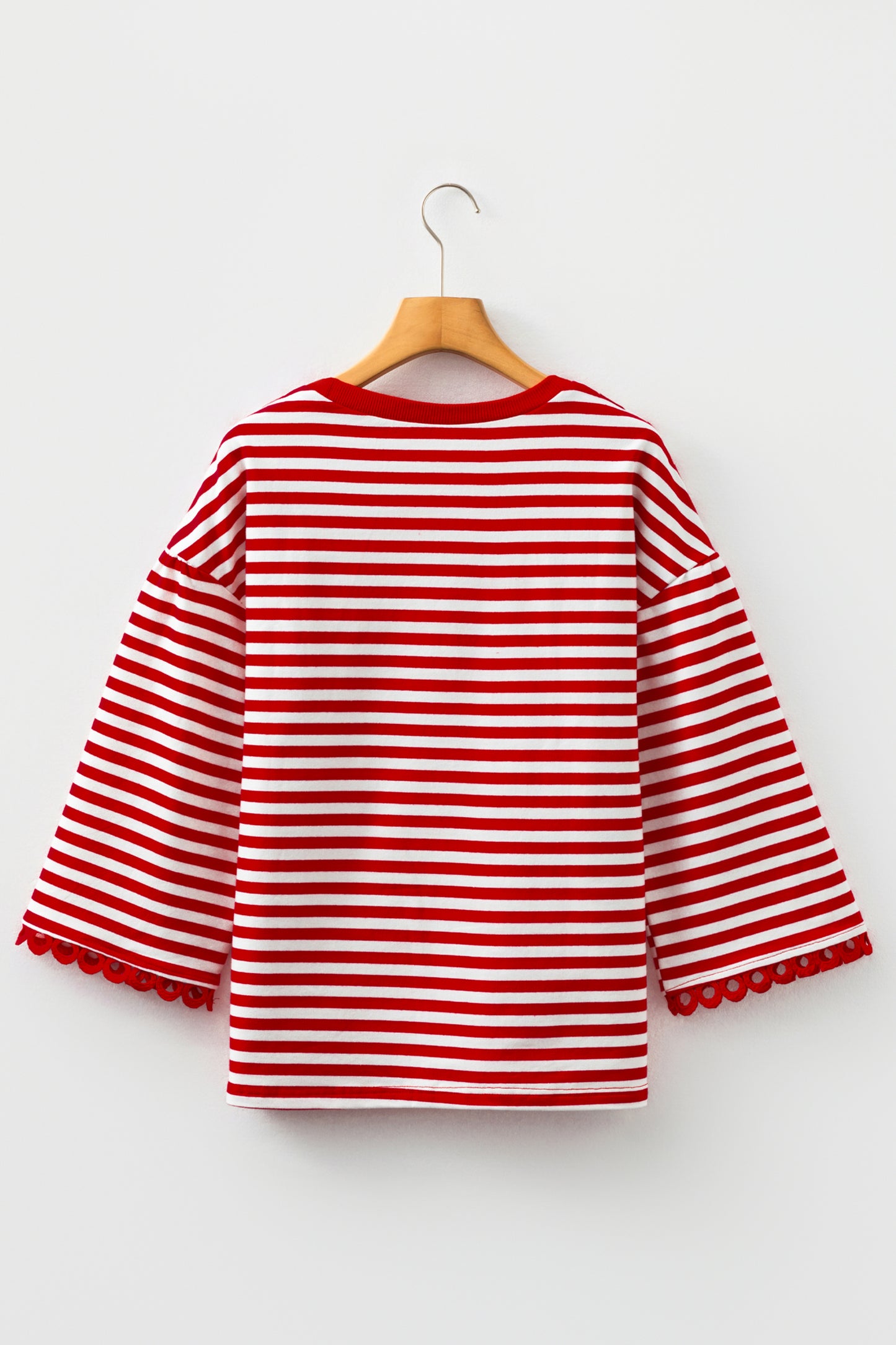 Stripe Lace Trim 3/4 Sleeve Top