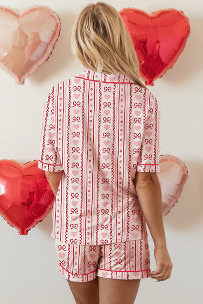 Bow Heart Top and Shorts Pajama Set