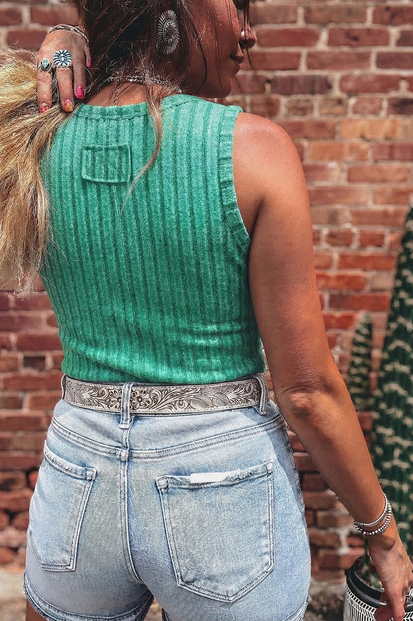 Solid Ribbed Knit Mineral Wash Tank Top