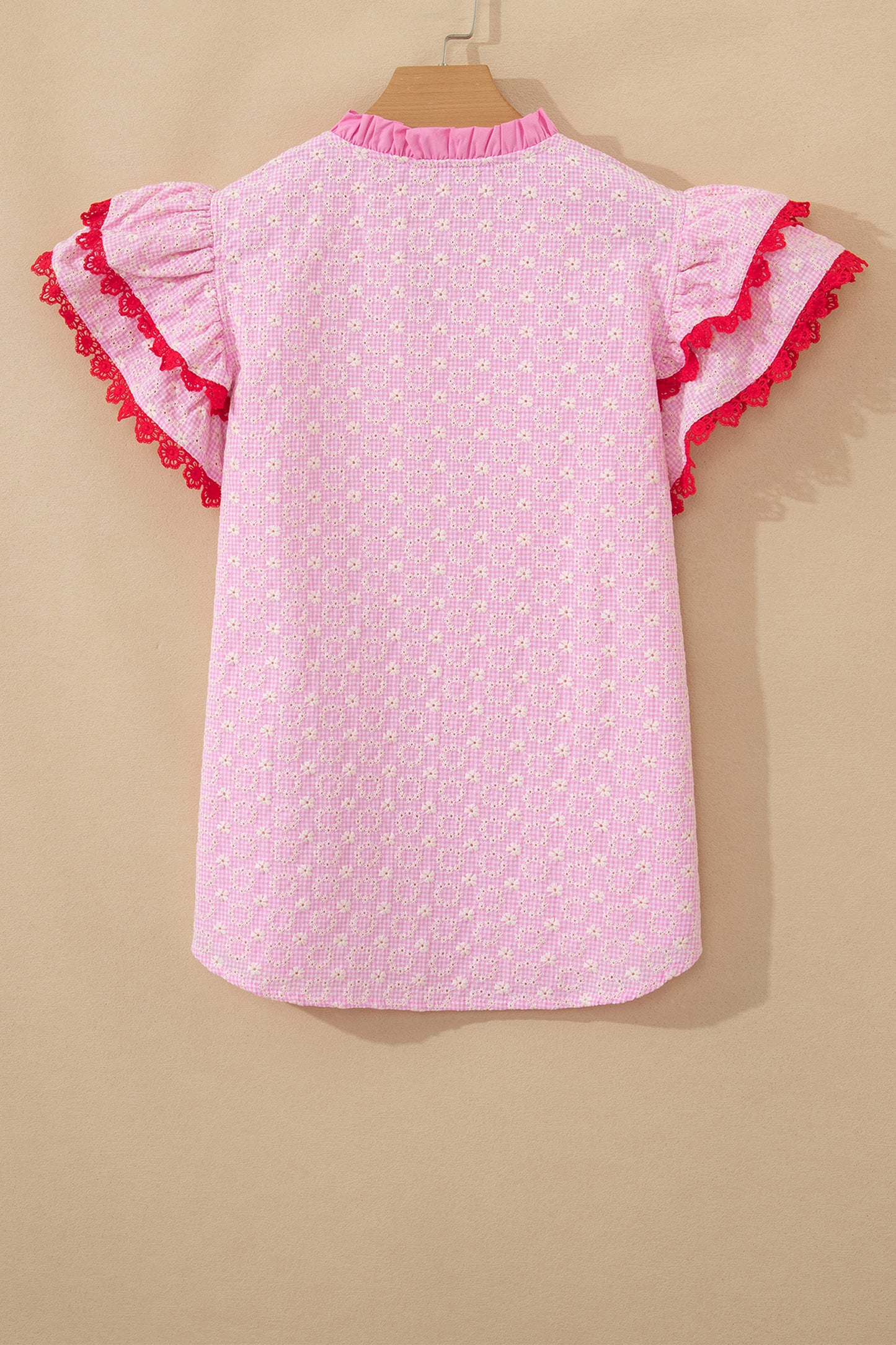 Flower Eyelet Embroidered Lace Flutter Sleeve Blouse