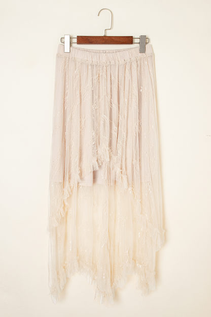 Lace Cascading Tiered High Waist Maxi Skirt