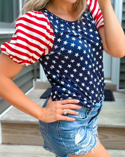 Stars and Stripes Puff Sleeve T-Shirt