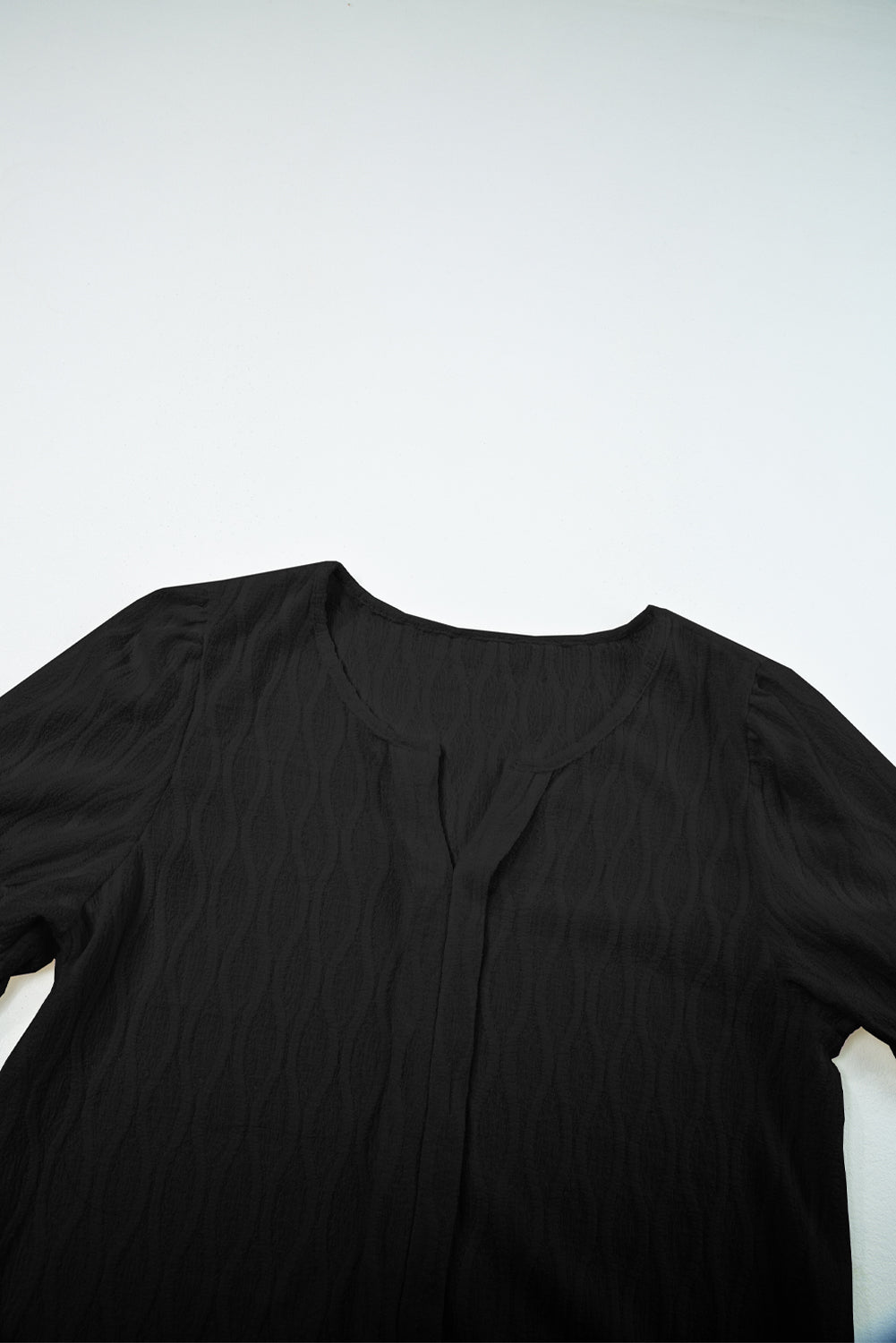 Solid Textured Notch Neck Puff Sleeve Blouse