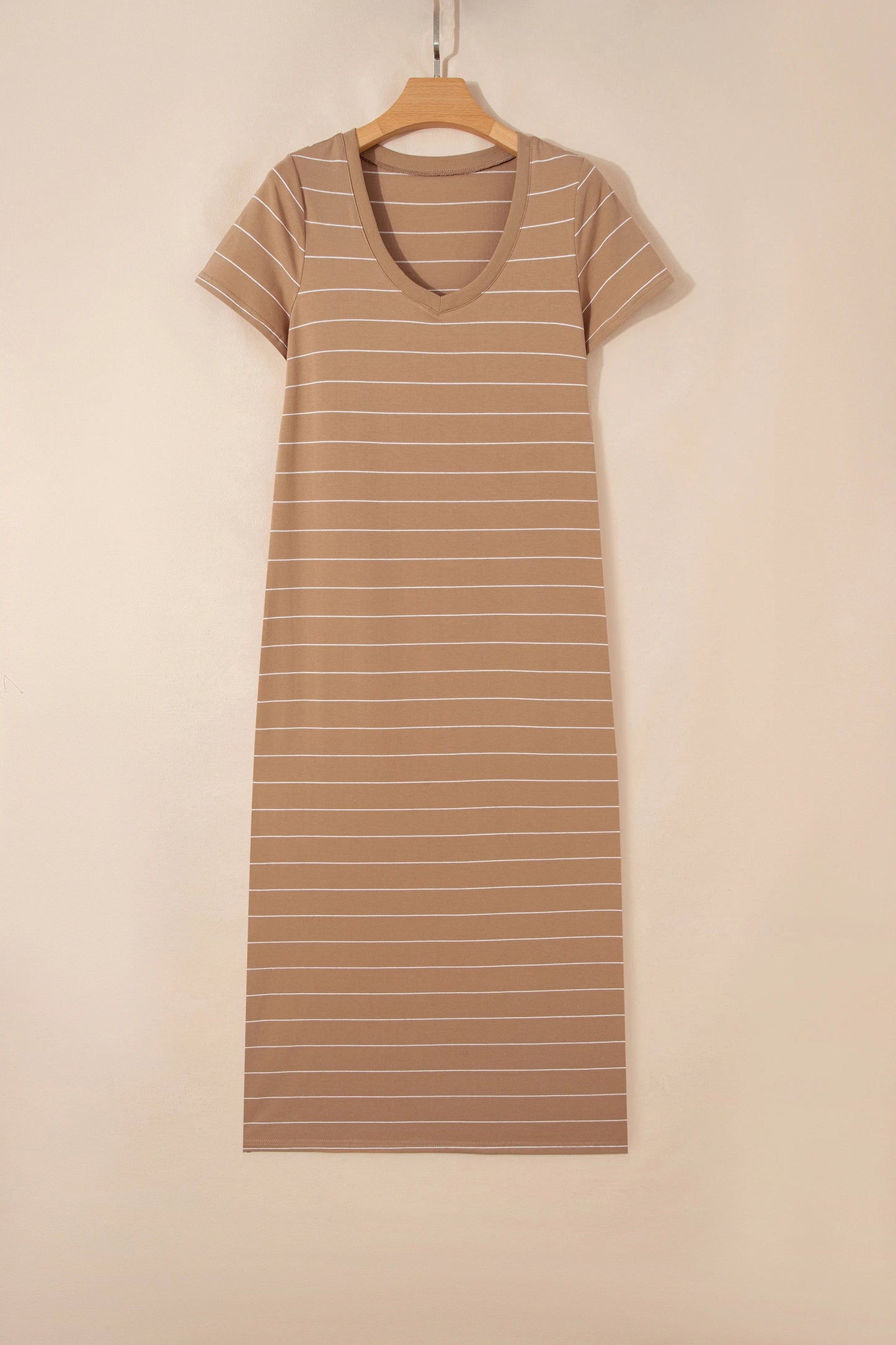 Stripe Short Sleeve Side Slit Maxi Dress