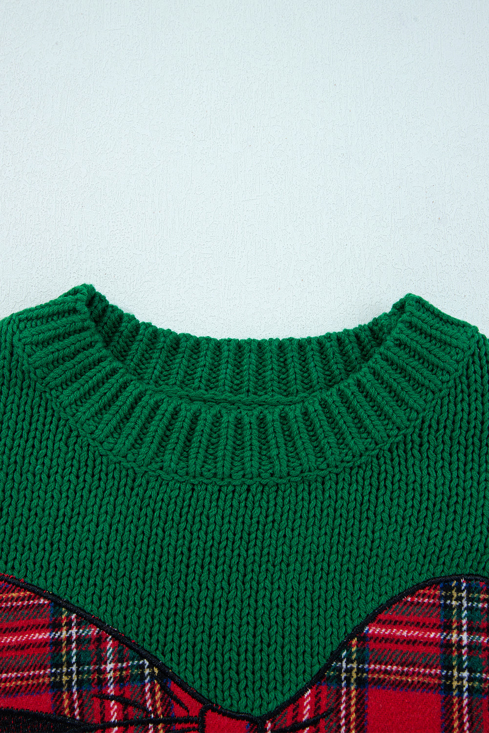 Plaid Bow Drop Shoulder Christmas Sweater