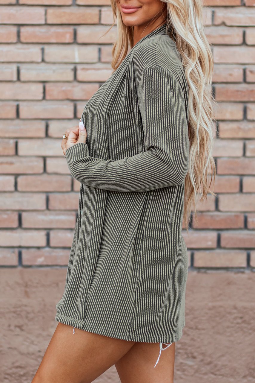 Corded Knit Open Front Cardigan