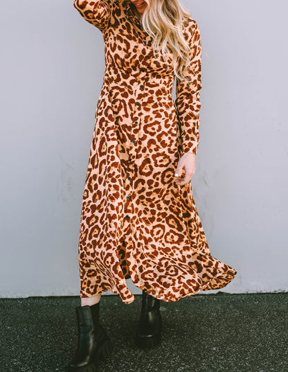 Leopard Long Sleeve Maxi Dress