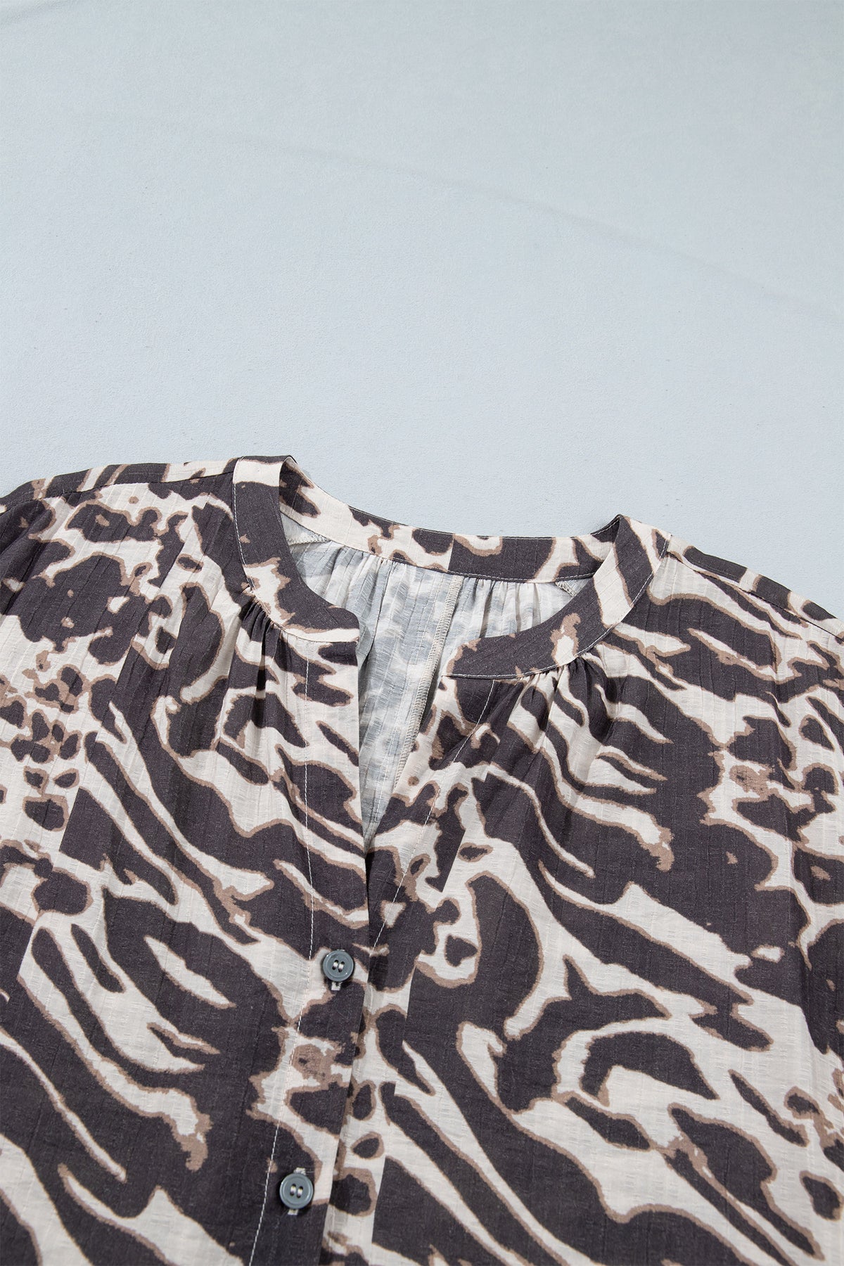 Leopard Buttoned V-Neck Long Sleeve Shirt