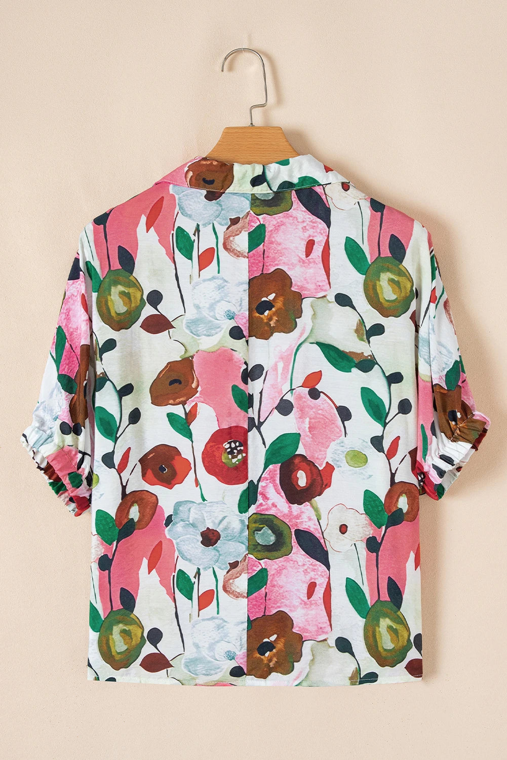 Floral Slit V-Neck Short Sleeve Blouse