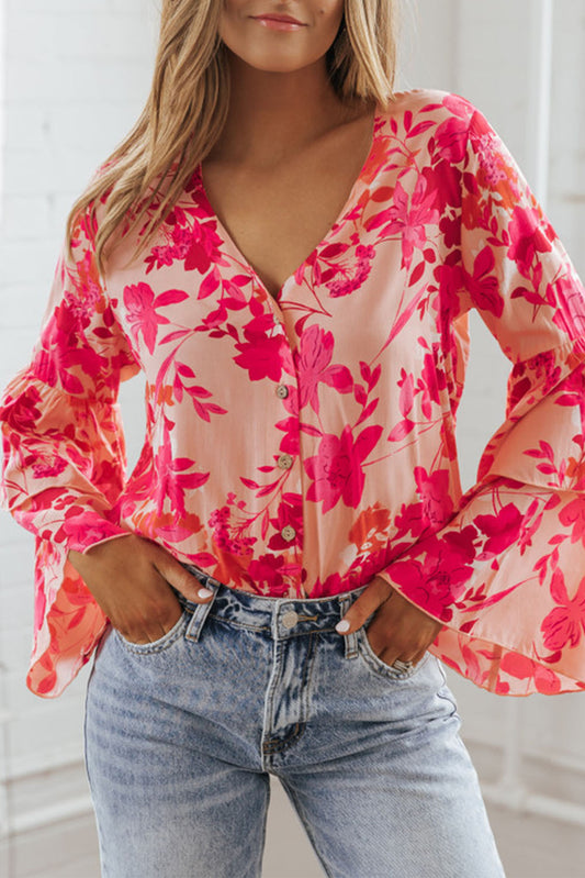 Floral Bell Sleeve Buttoned Bodysuit