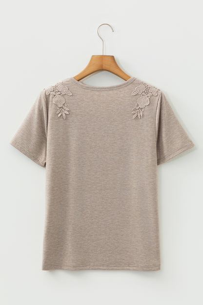 Solid Lace Embroidered Patch Short Sleeve Tee