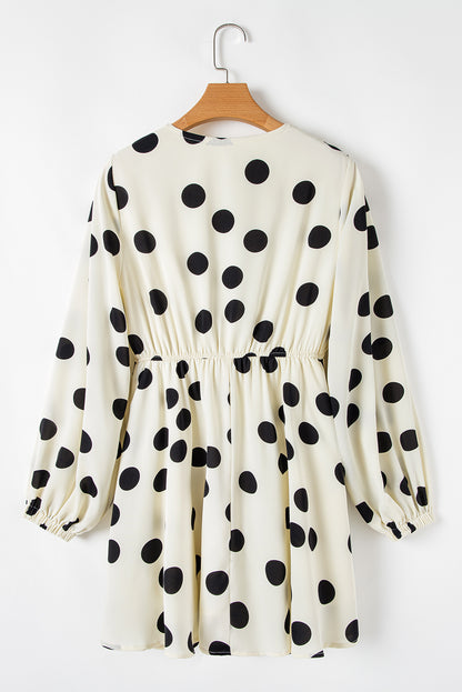 Dotted Puff Sleeve Mini Dress