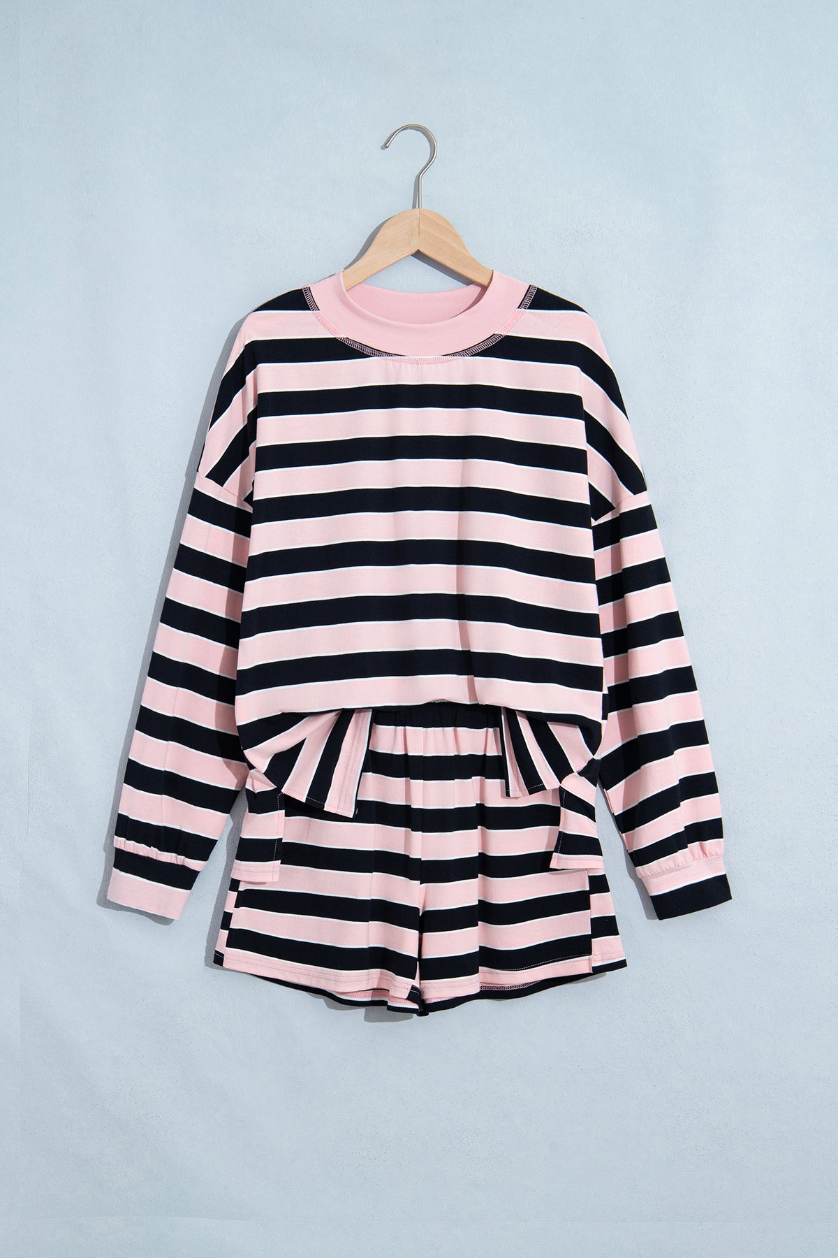 Stripe Oversized Long Sleeve Top & Shorts Set