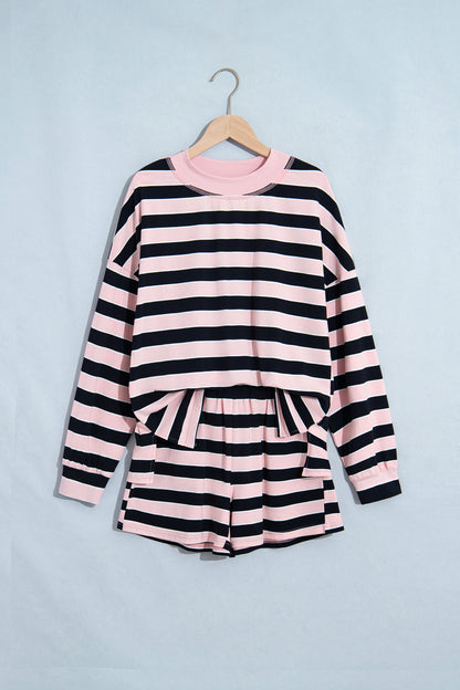 Stripe Oversized Long Sleeve Top & Shorts Set