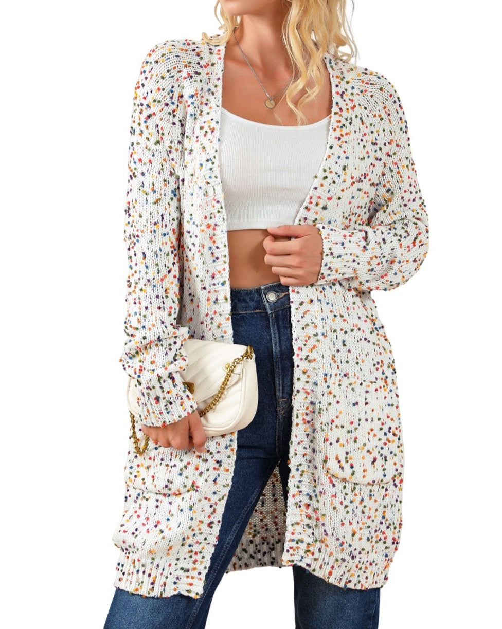 Dotted Popcorn Open Front Cardigan