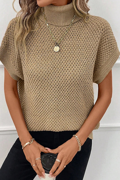 Turtleneck Textured Short Sleeve Sweater