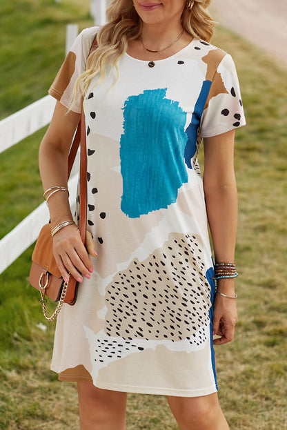 Abstract Leopard Short Sleeve Dress