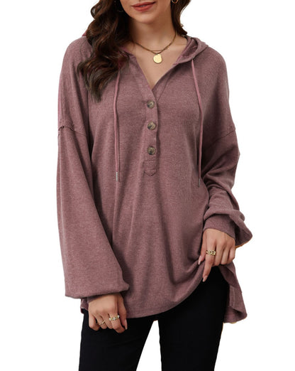 Half Buttoned High Low Hoodie