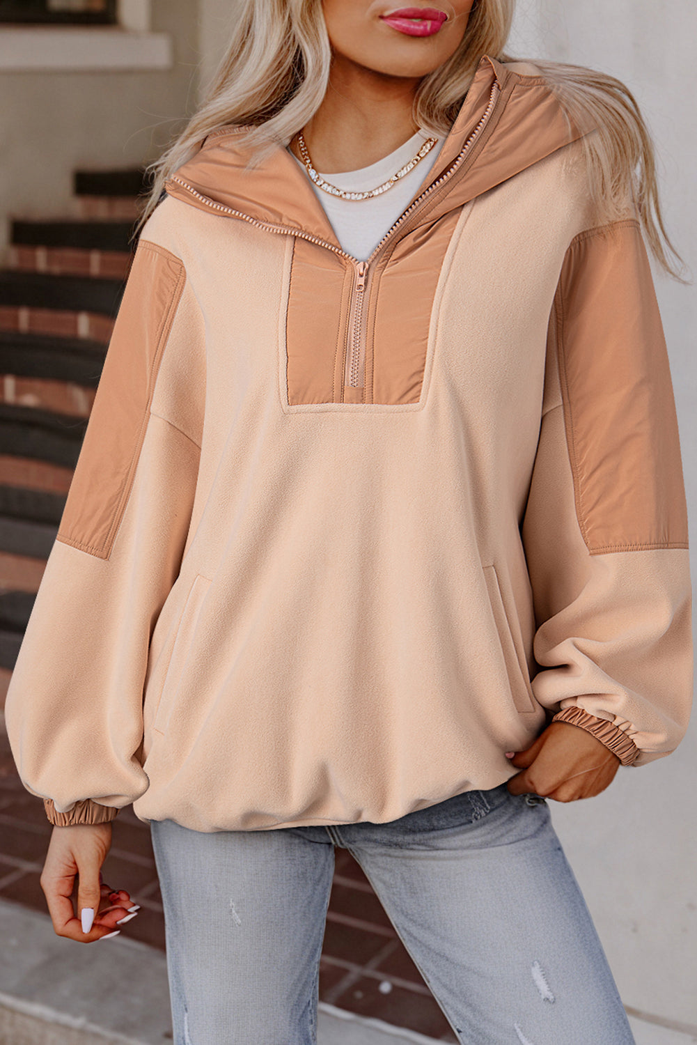 Colorblock Sherpa Lined Oversized Hoodie