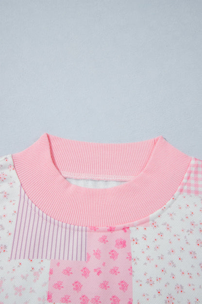 Floral Patchwork Sweatshirt & Drawstring Shorts Set