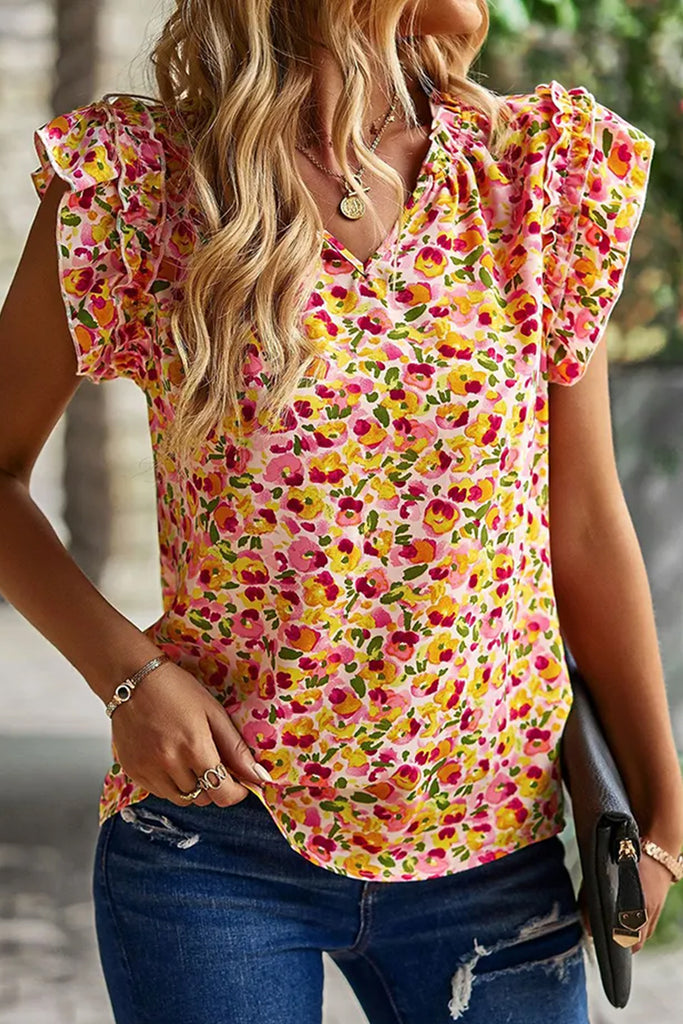 Floral Flutter Sleeve Tank Top